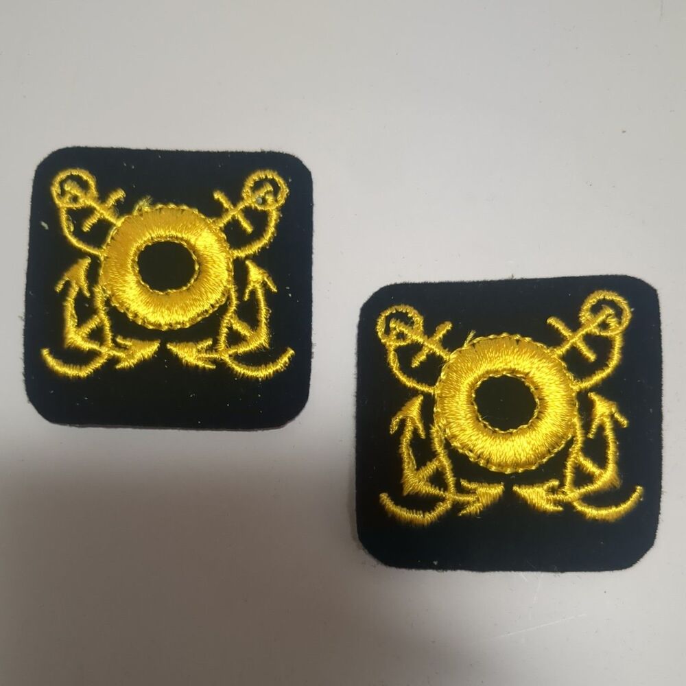 (2) Vintage Navy Sea Sailor Black Gold Patch Badges 70's 80's - Iron on 2”x 2"